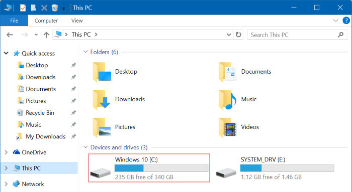 Windows 10 File Explorer Show Disk Space